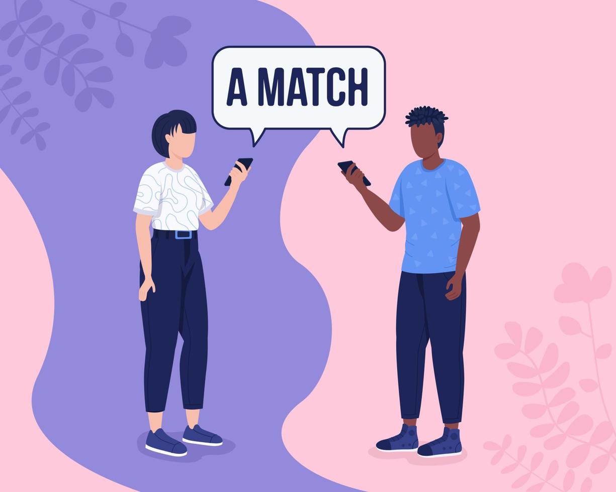 Dating matching algorithm flat color vector illustration