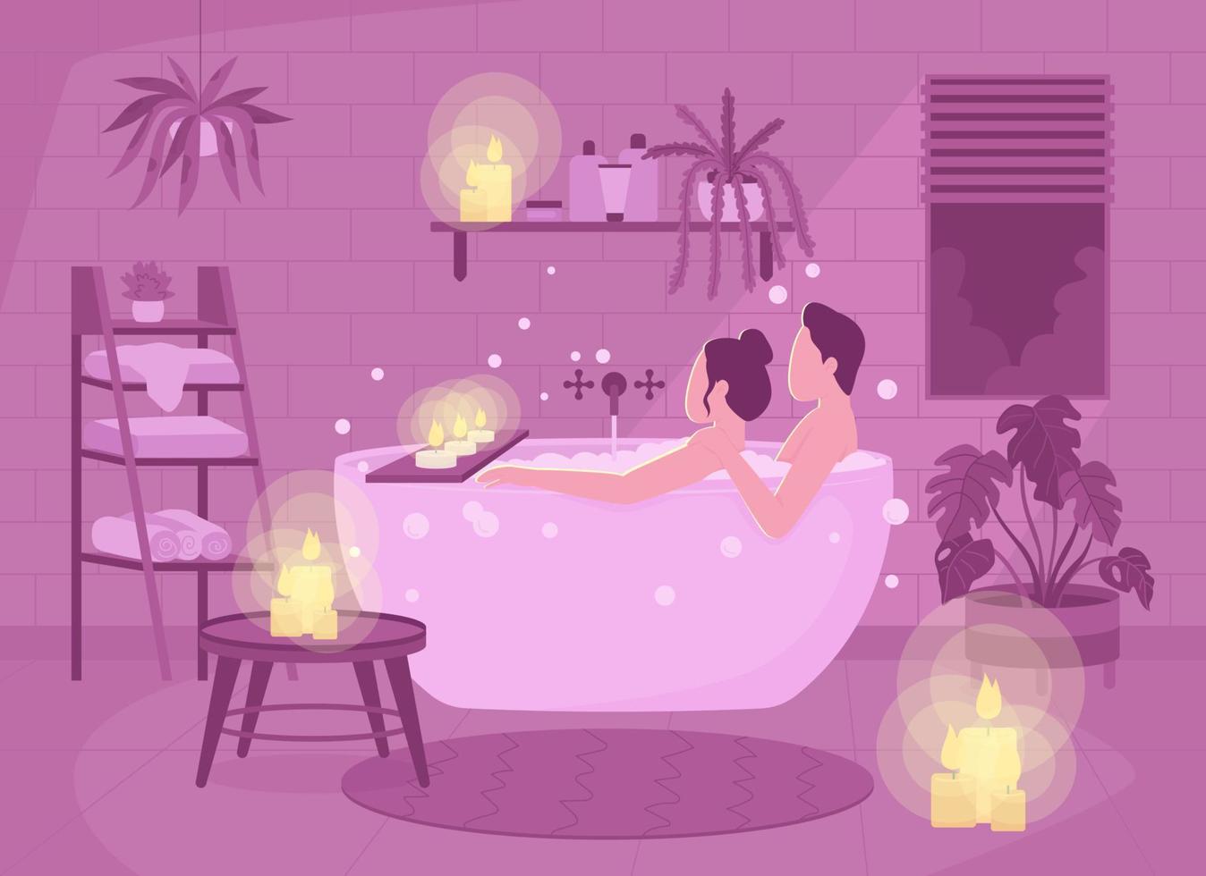 Romantic bath together flat color vector illustration
