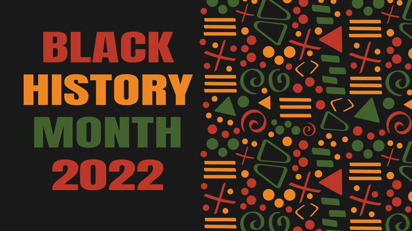 Black History Month 2022 banner with tribal African pattern ornament - red, yellow, green. Background for banner, postcard, flyer vector design