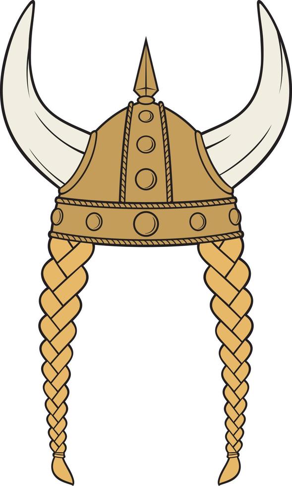Viking helmet with braids color vector illustration