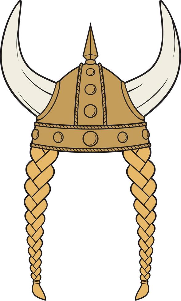 Casco vikingo con trenzas color ilustración vectorial vector