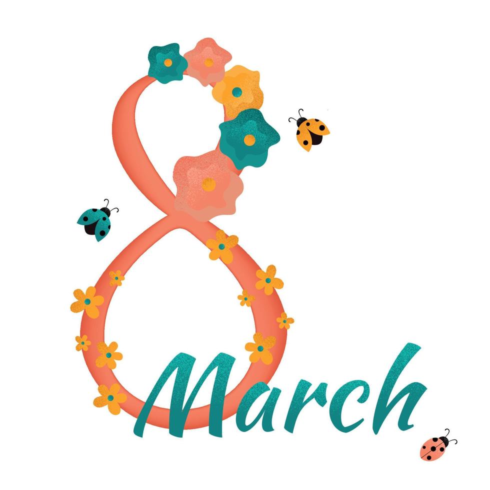 plantilla de tarjeta de felicitación de primavera del día de la mujer ocho de marzo vector