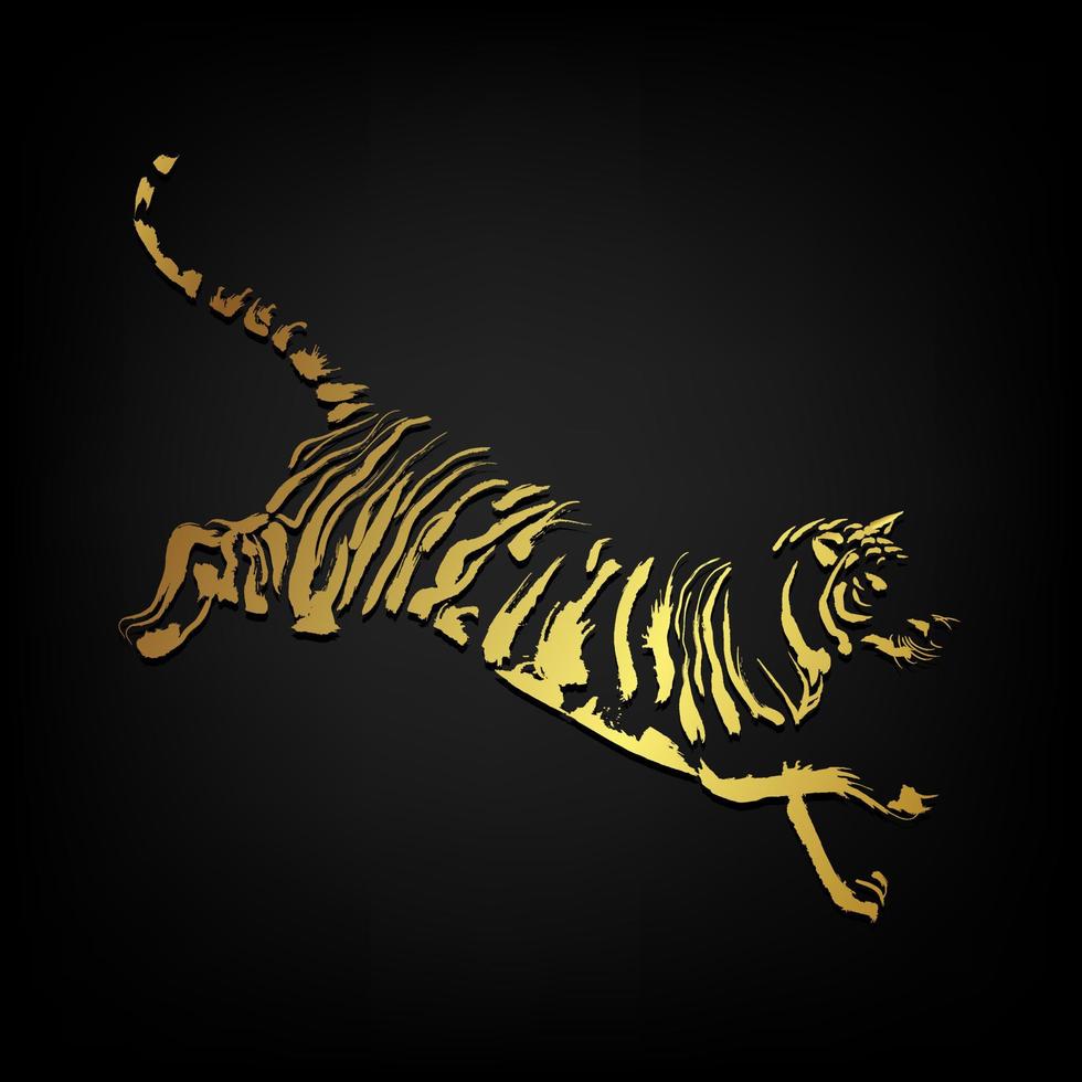 Golden brush stroke bengal tiger over black background vector