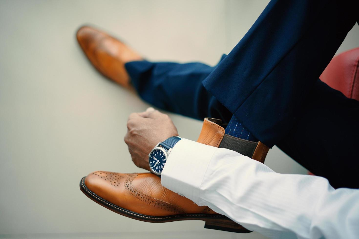Stylish man in brown shoes photo