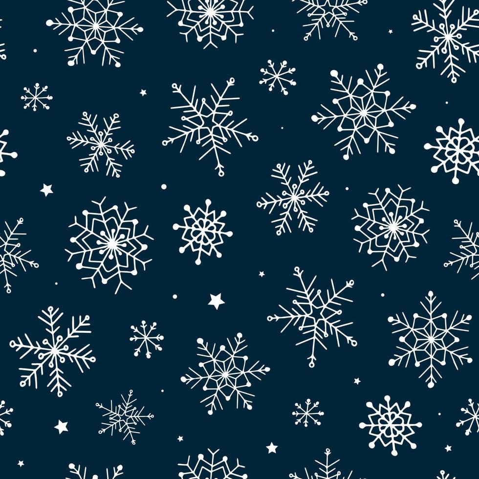 invierno de patrones sin fisuras con copos de nieve dibujados a mano sobre fondo azul. bueno para papel de regalo, álbumes de recortes, estampados textiles, decoraciones navideñas, papel tapiz, papel digital, etc. eps 10 vector