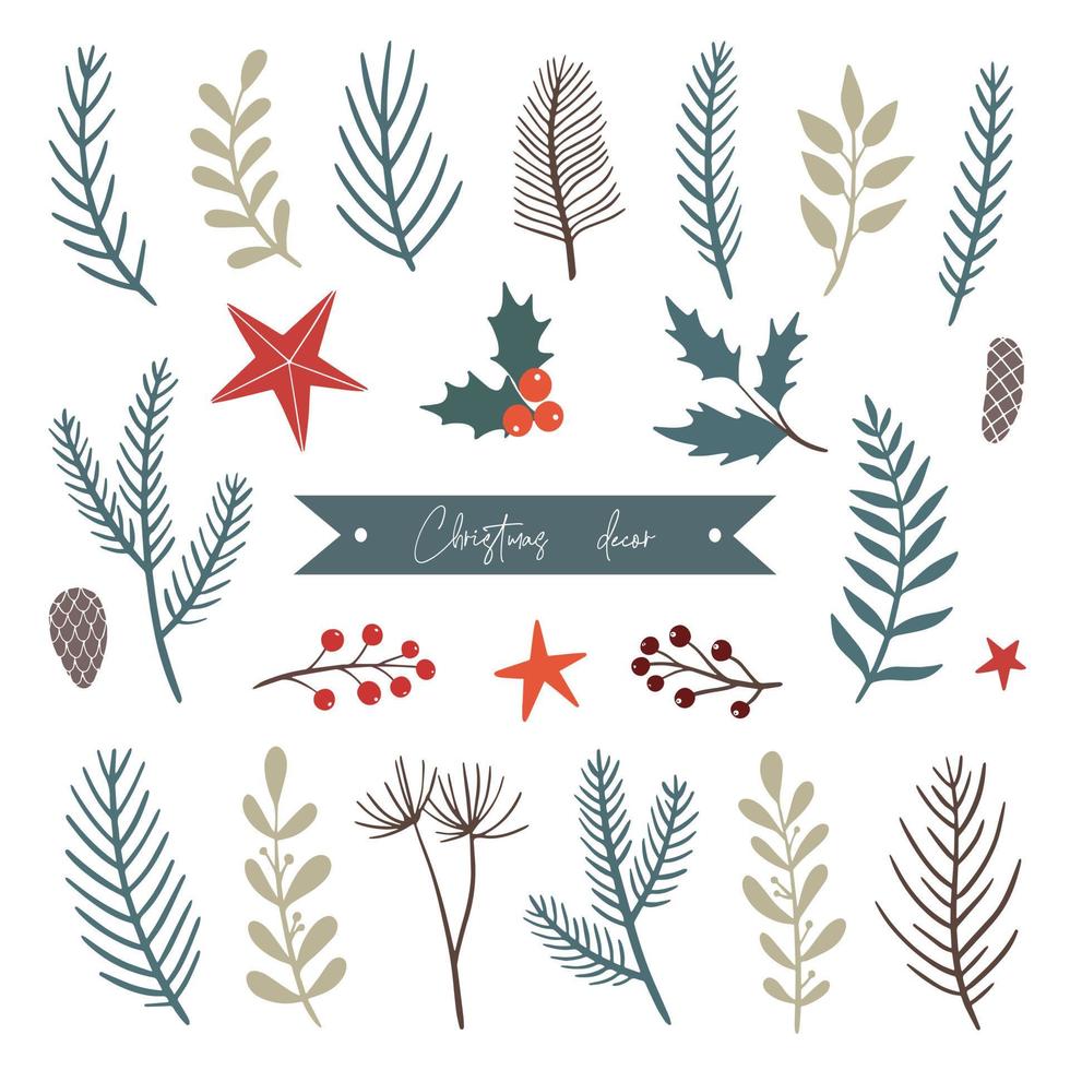 conjunto de elementos decorativos y adornos navideños. vector