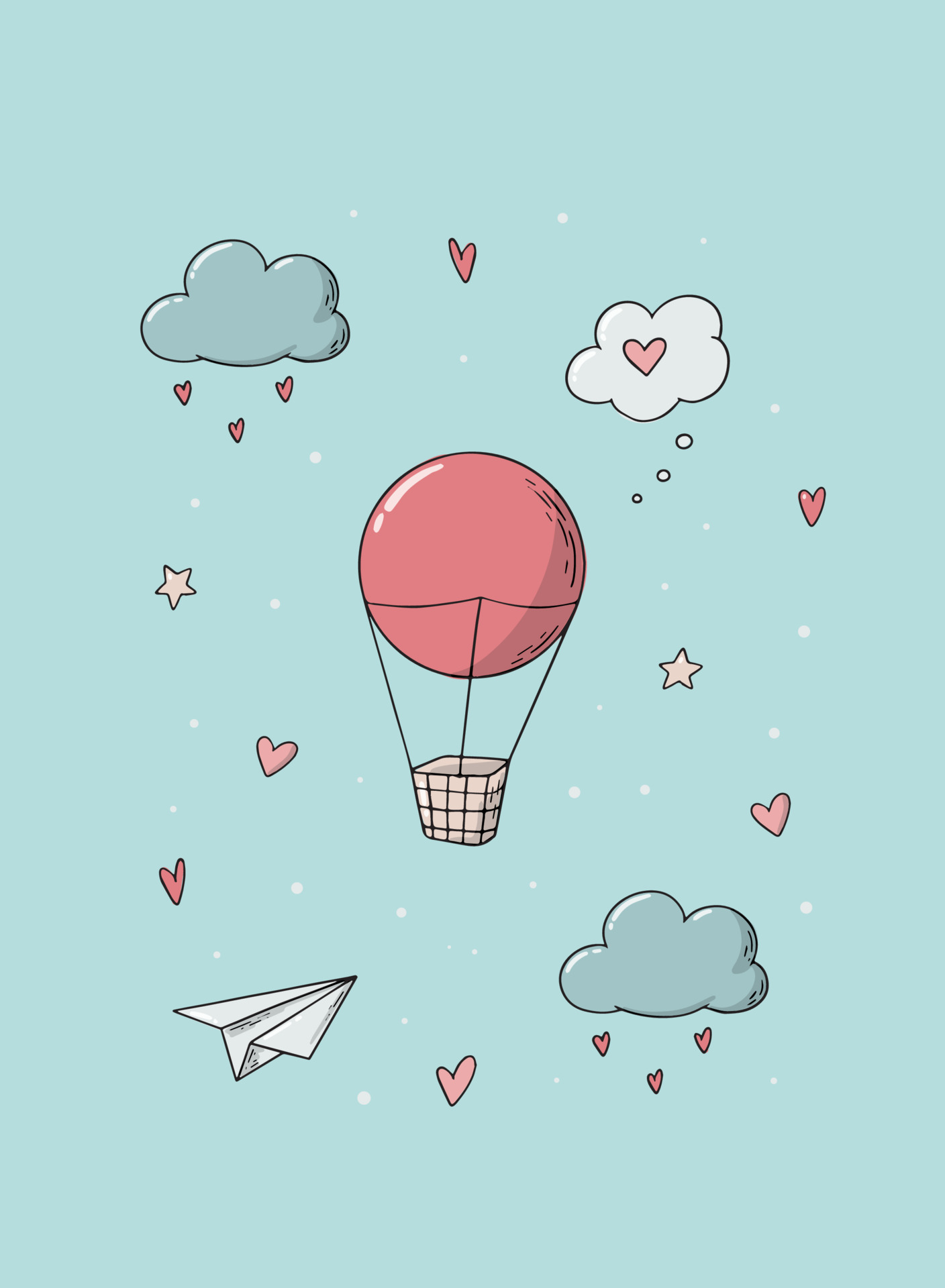 cute Valentine's day card, poster, printable decorated with hand drawn