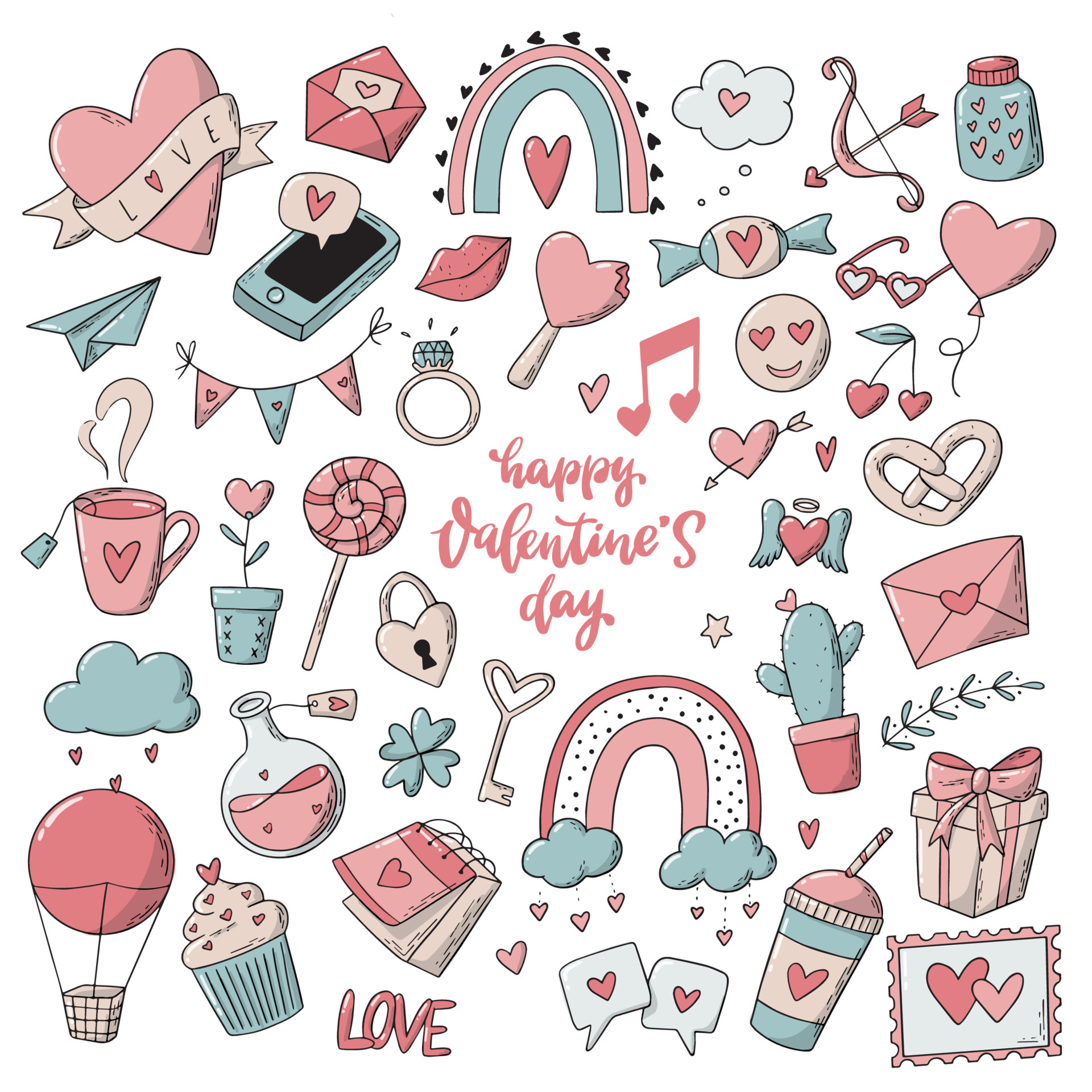 Valentine's Day Doodle Clip Art - Valentine Bullet Journal - Valentines PNG