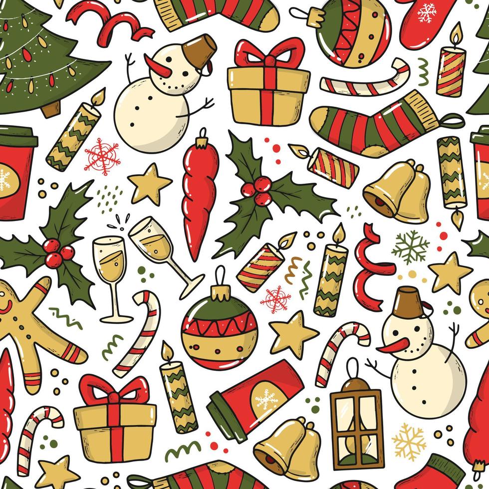 christmas seamless pattern with doodles vector