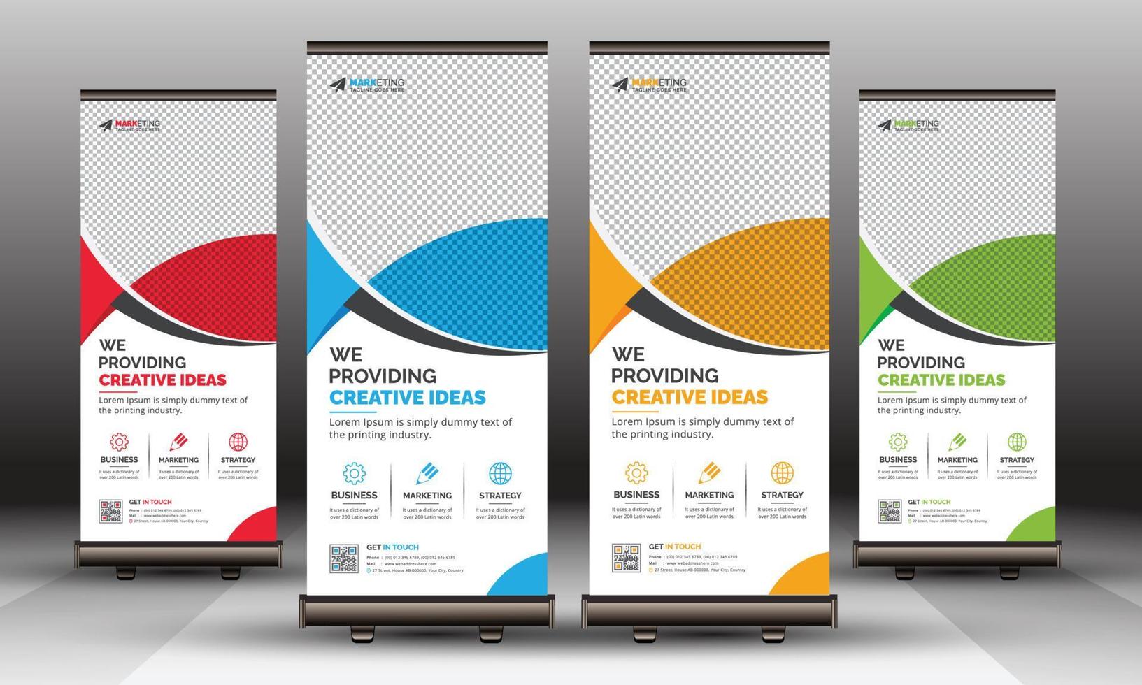 Stylish Corporate Roll Up Banner Template Unique Design for Multipurpose Use with Creative Shapes and Idea vector