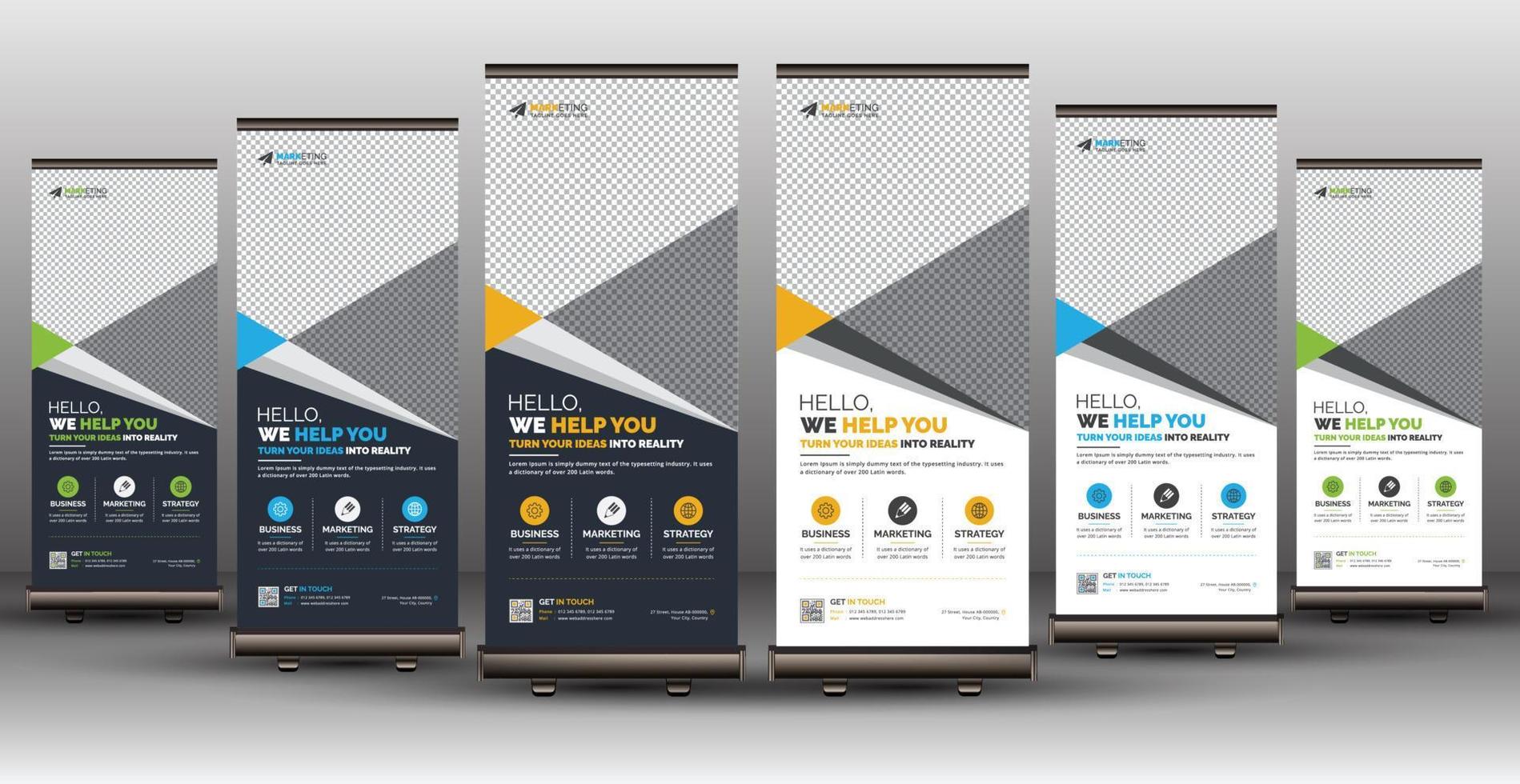 Creative Unique Corporate Roll Up Banner Template Design for Business, Office, Company, Ads, Marketing, and Multipurpose Use with Dark and Light Color Variations vector