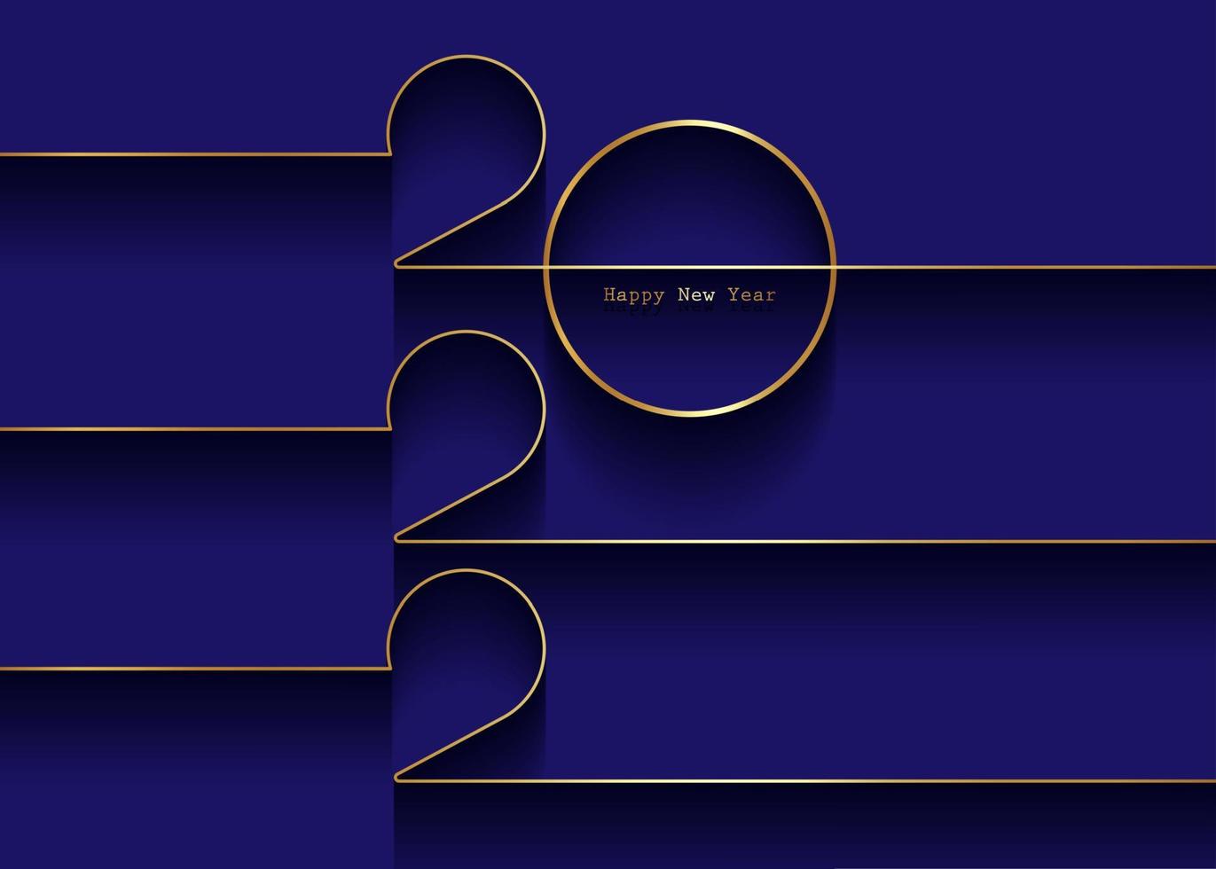 golden 2022 Happy New Year card with premium foil gradient texture lines, dark background. Festive luxury design for holiday card, invitation, calendar poster. 2022 New Year gold text on blue vector