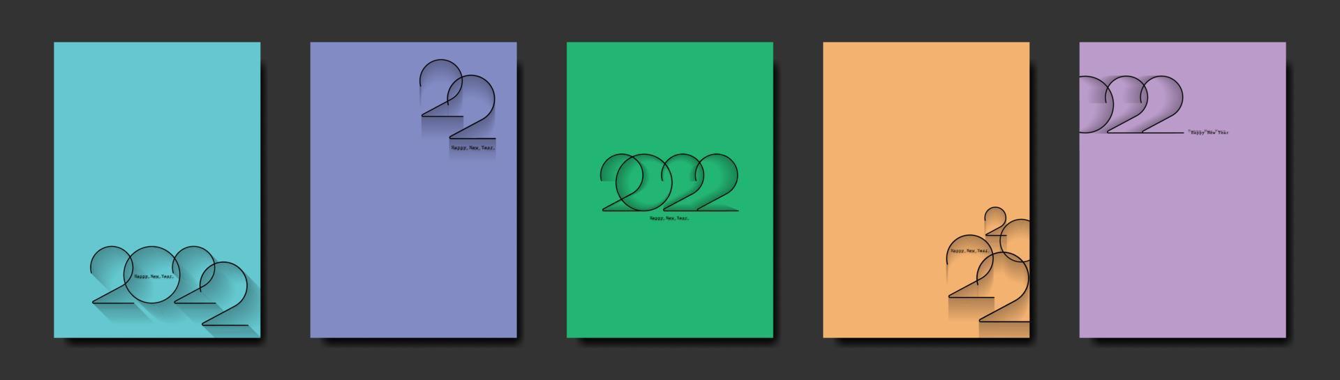set cards 2022 Happy New Year in colorful modern background, minimalist collection, elements for calendar and greetings card or Christmas themed winter holiday invitations vector