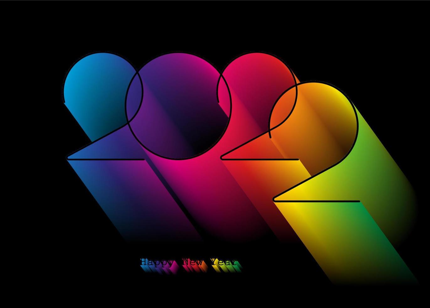 2022 New Year logo design. Holiday greeting card. Vector illustration. Gradient colors design for greeting card, invitation, calendar, party, colorful holiday label isolated on black background