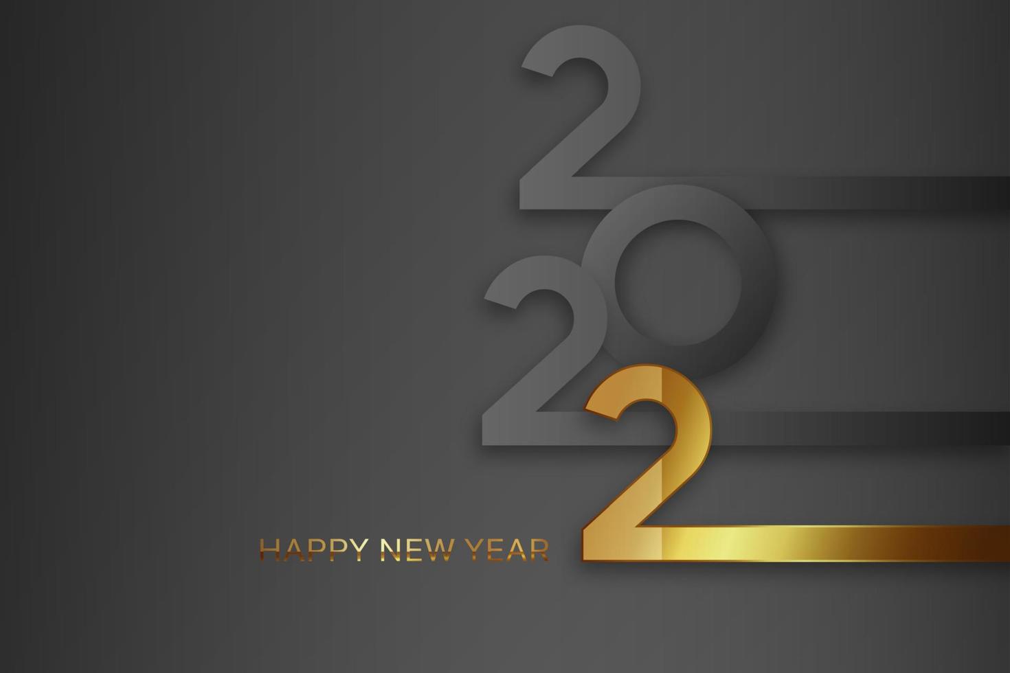 Happy new year 2022 banner. Elegant design of gray and gold numbers on a black background. Modern template. Design of a new logo 2022. Elements for calendar, greeting cards, text, mobile application vector