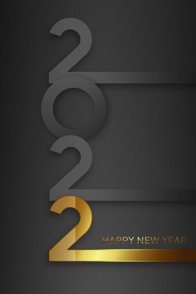 Happy new year 2022 banner. Elegant design of gray and gold numbers on a black background. Vertical template. Design of a new logo 2022. Elements for calendar, greeting cards, text, mobile application vector