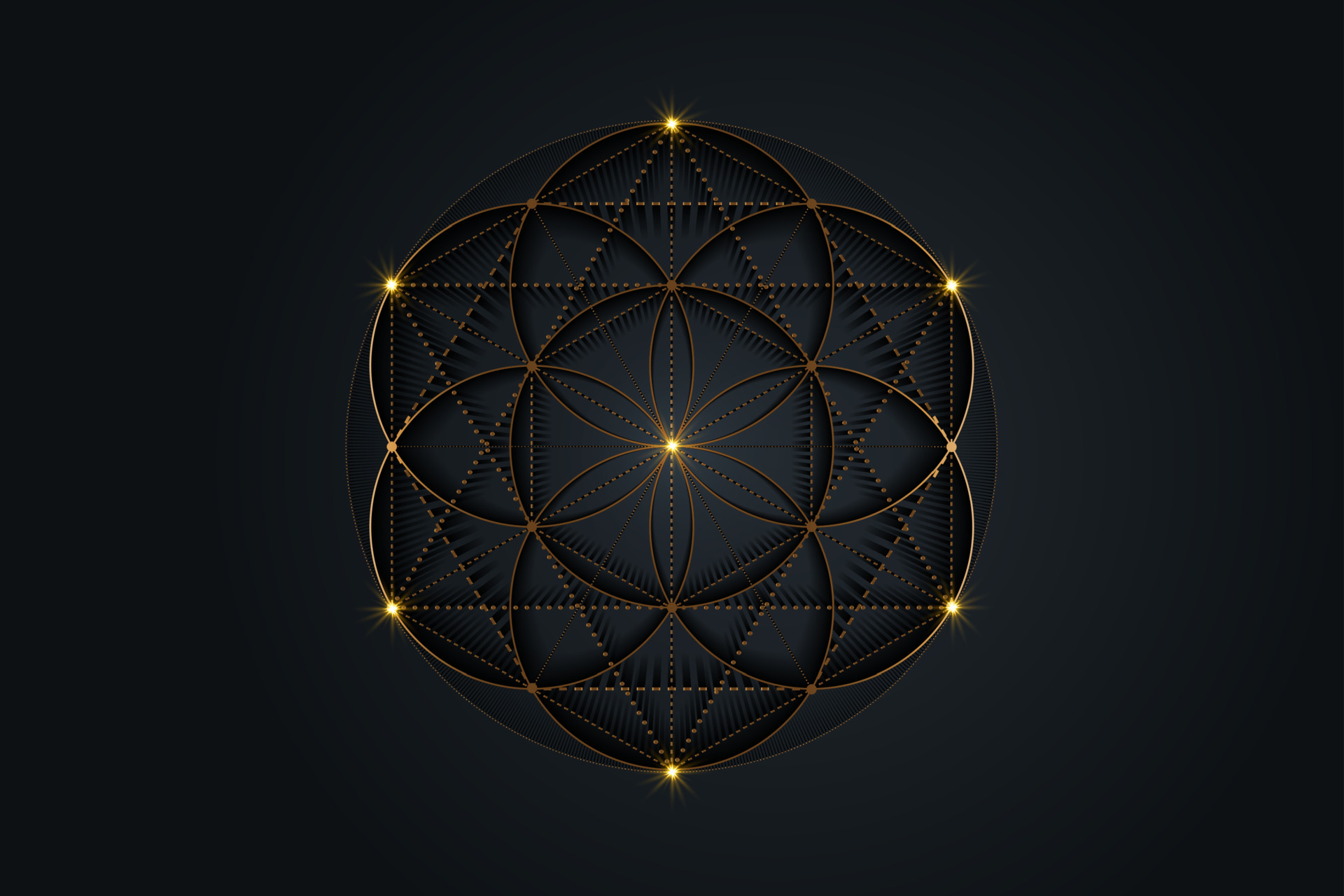 Flower of Life, Seed of life symbol Sacred Geometry, mystic mandala of  alchemy esoteric sign. Golden luxury logo Vector isolated on black  background 4915451 Vector Art at Vecteezy