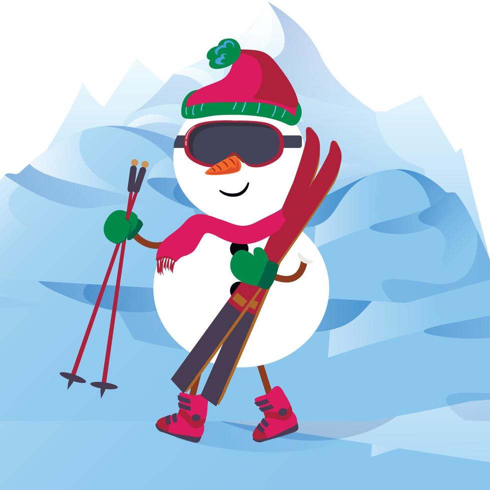 The snowman goes skiing. vector