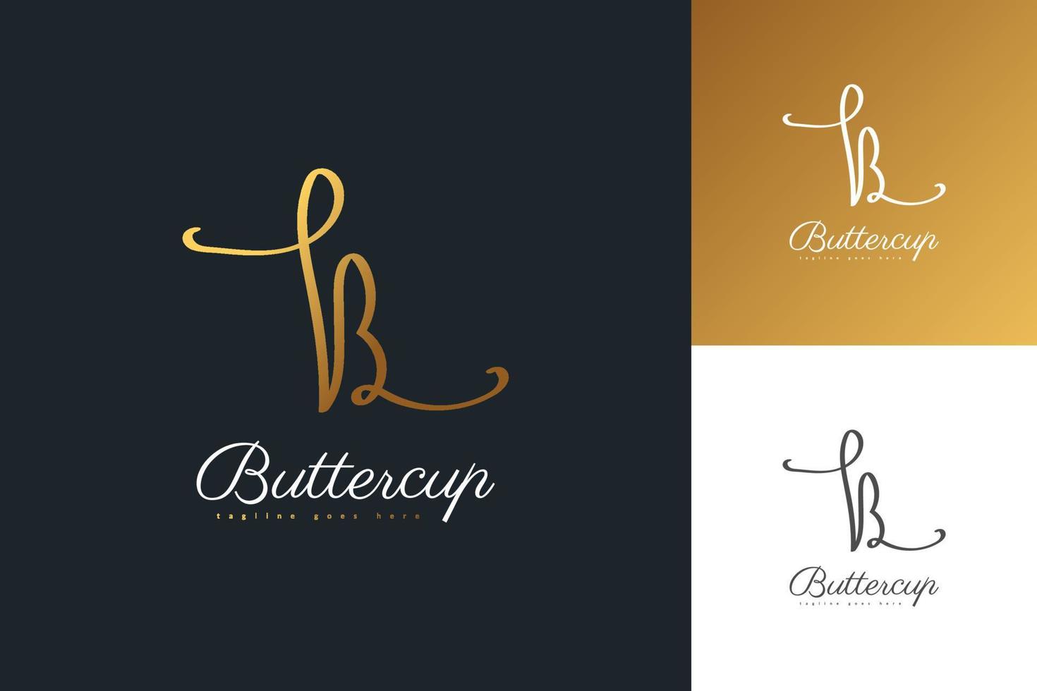 Minimal and Elegant Initial Letter B Logo Design with Handwriting Style in Golden Gradient. Handwritten Signature Logo for Identity vector