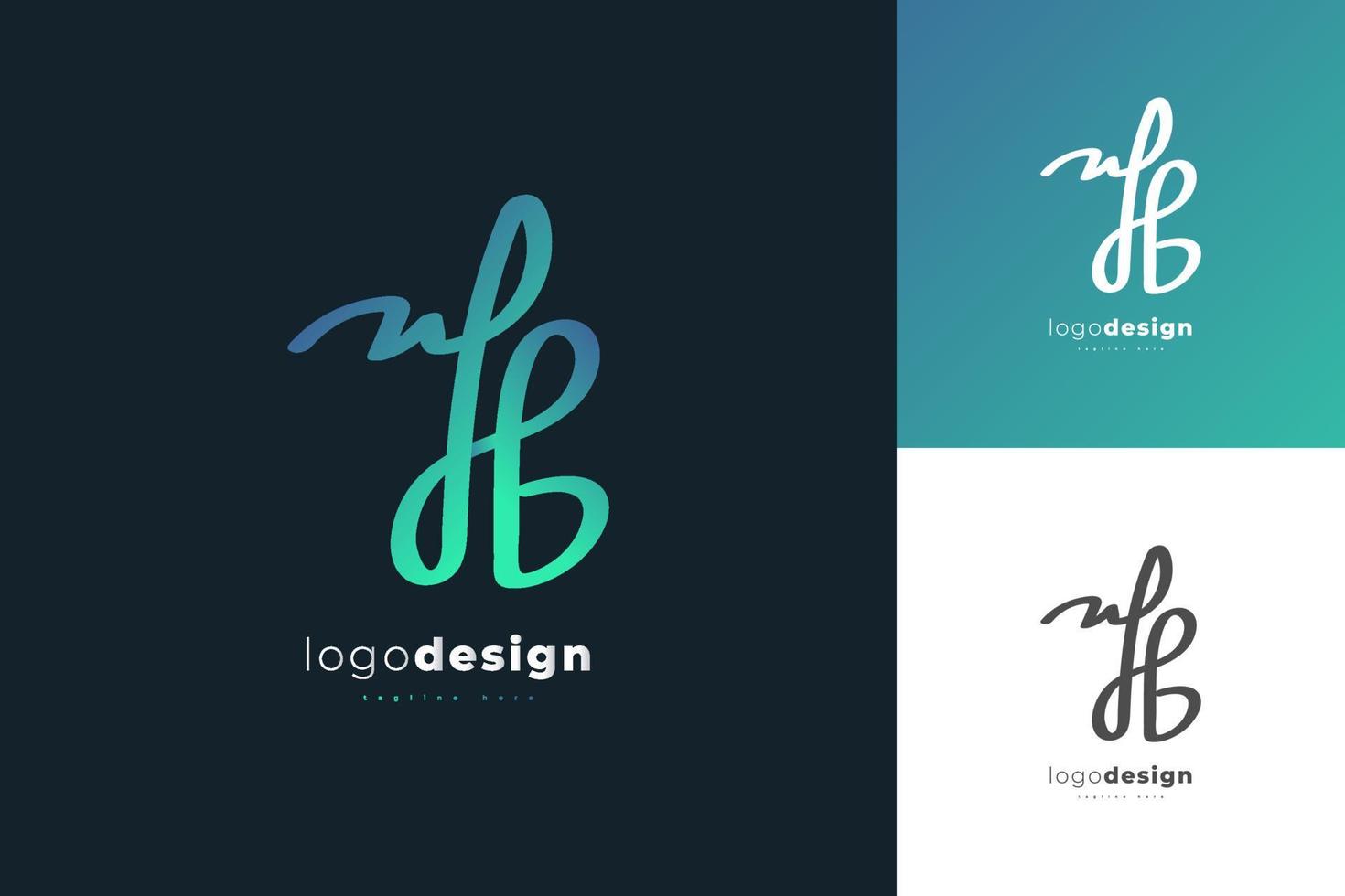 Initial Letter JB or DB Logo Design with Handwriting Style in Blue Gradient. Handwritten Signature Logo for Identity vector