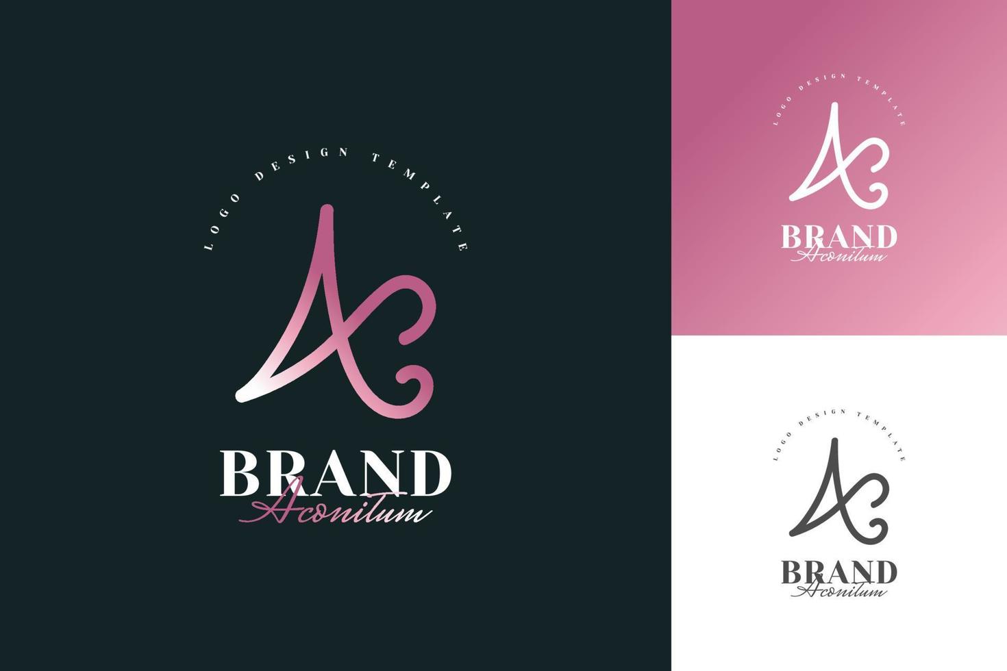 Elegante y minimalista diseño de logotipo de letra a en degradado rosa para identidad empresarial de belleza o cosmética. logotipo de firma manuscrita para identidad vector