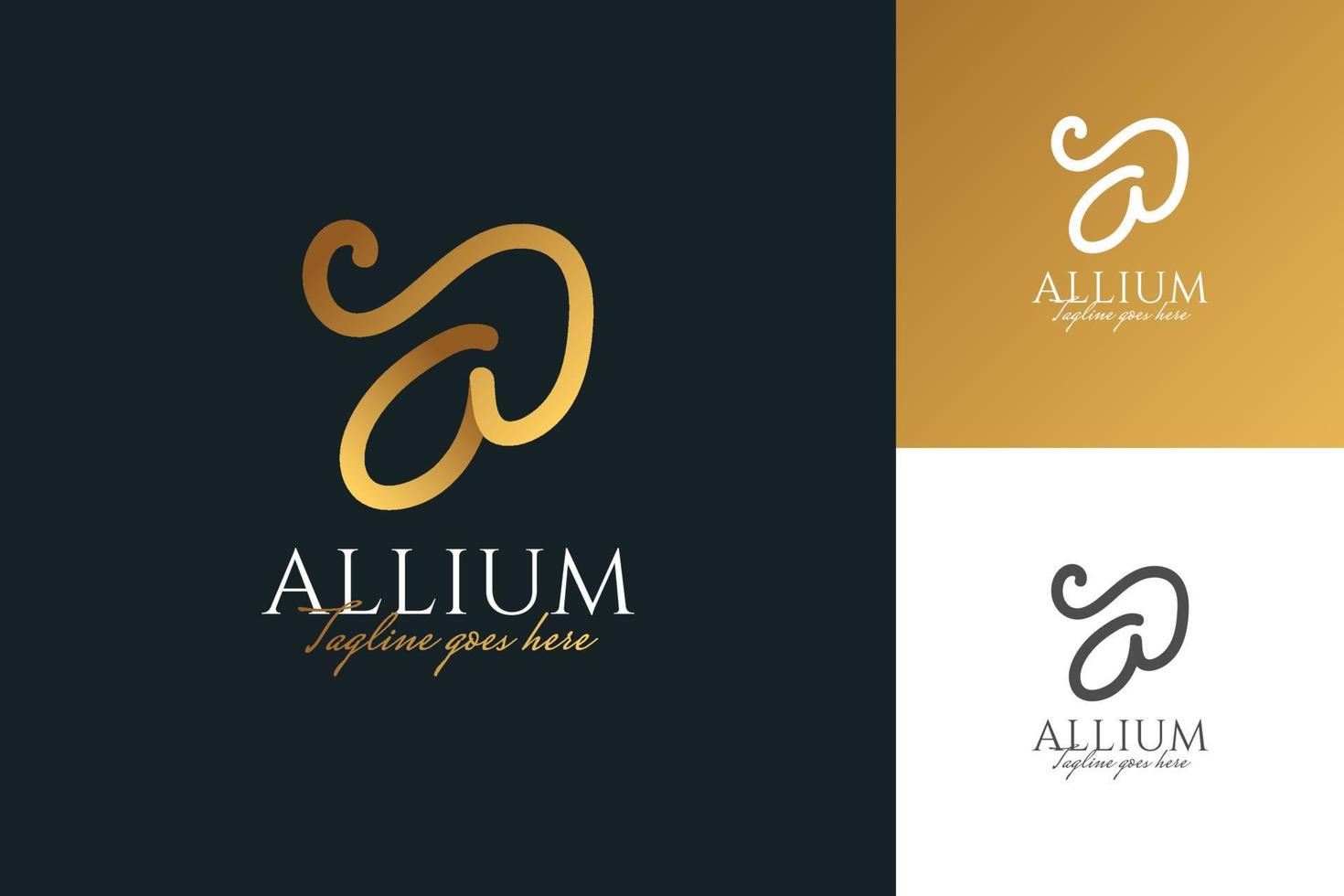 Elegante y minimalista diseño de logotipo letra a en degradado dorado. logotipo de firma manuscrita para identidad. minúscula un logotipo o símbolo vector