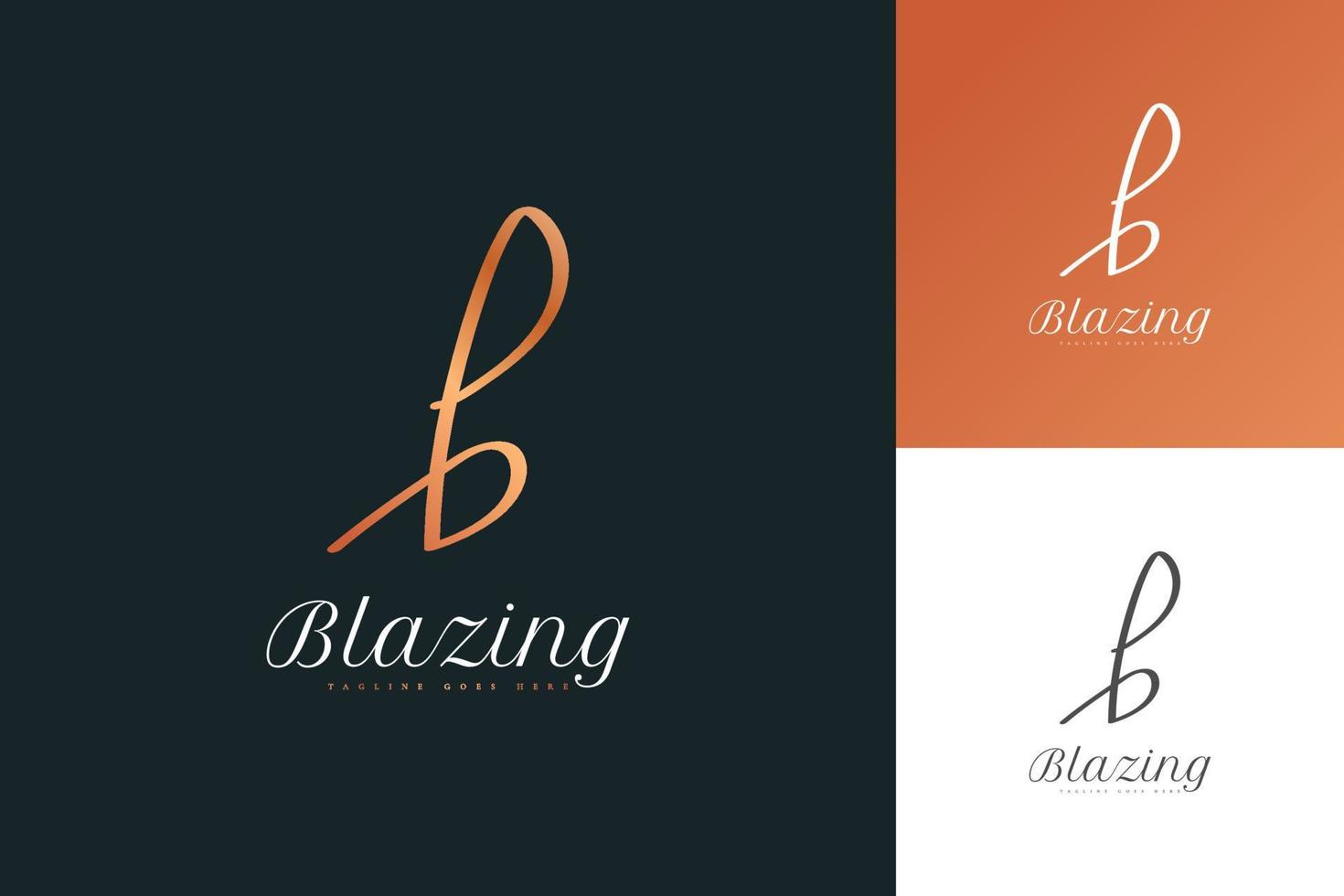 Diseño de logotipo letra b inicial minimalista y elegante con estilo de escritura a mano. logotipo de firma manuscrita para identidad. logotipo de la letra b minúscula en degradado dorado vector