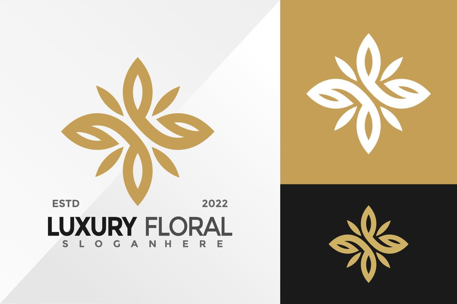 Plantilla de ilustración de vector de diseño de logotipo de línea floral de lujo