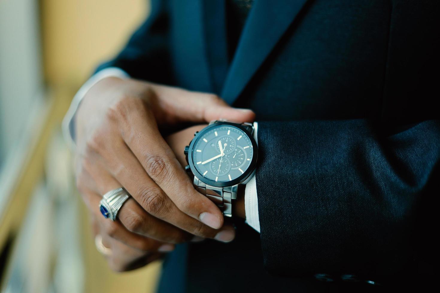 Man's watch on hand. Wedding ceremony photo