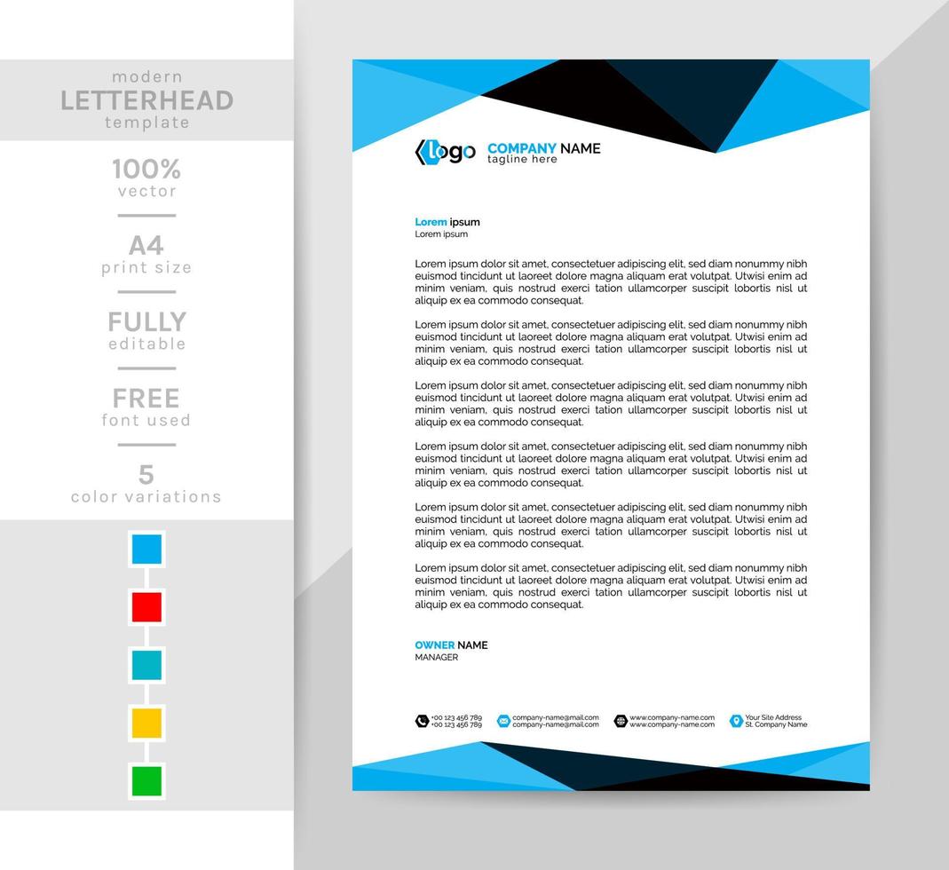 modern creative Business letterhead design. A4 size and unique shape colorful work theme style. vector