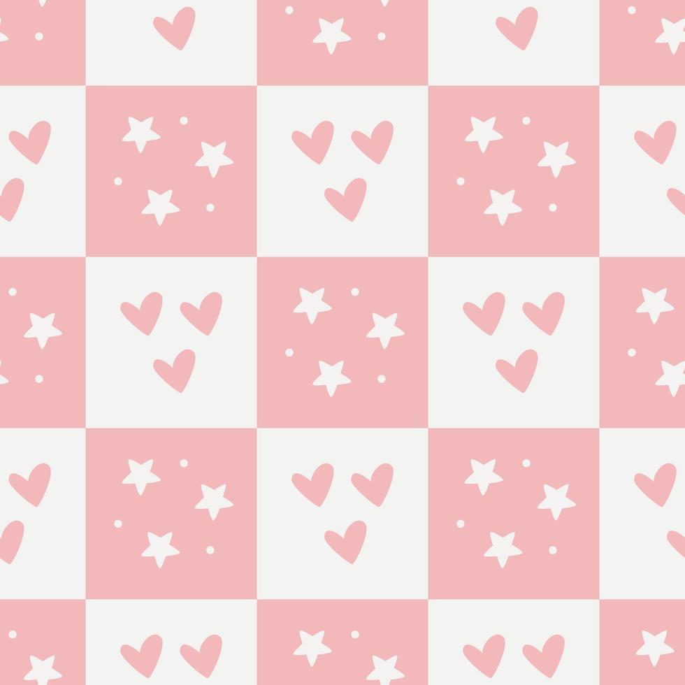 Seamless Pattern of Pink Hearts and White Stars vector