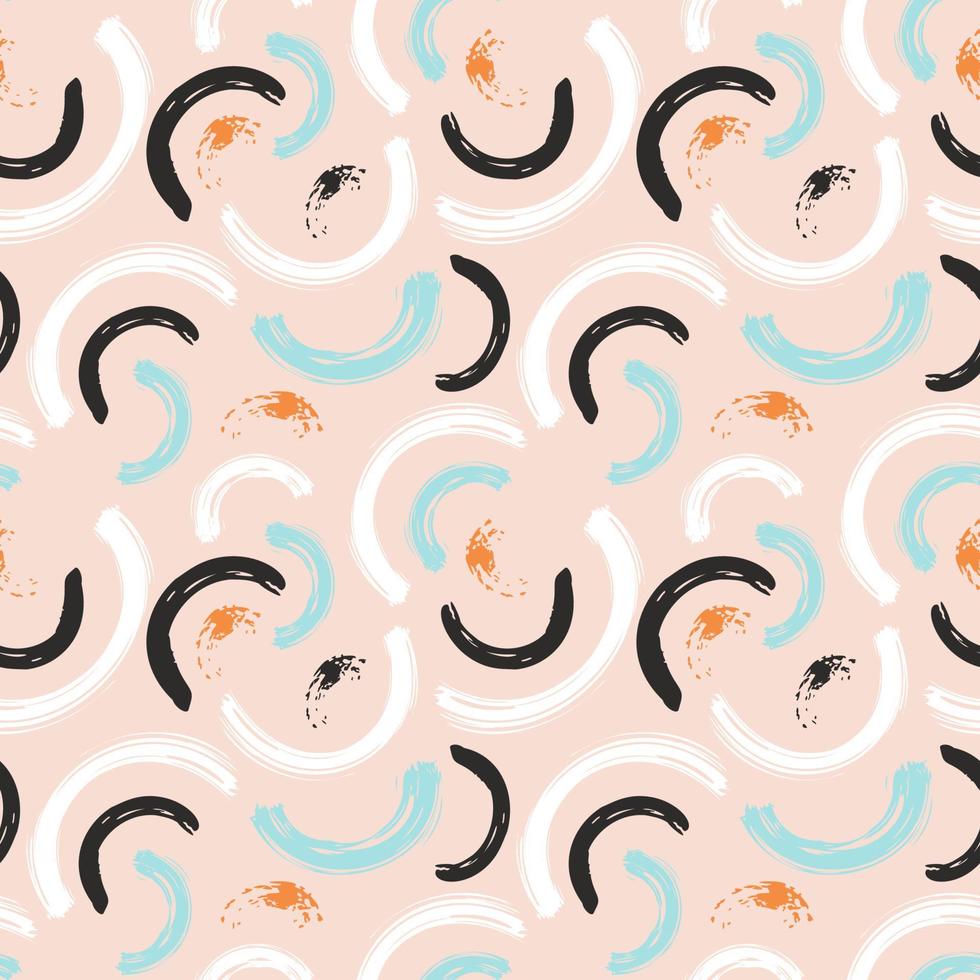 Abstract seamless pattern with brush stroke and marker. Hand drawn doodle shapes, marks and lines. Creative colorful background. Vector illustration
