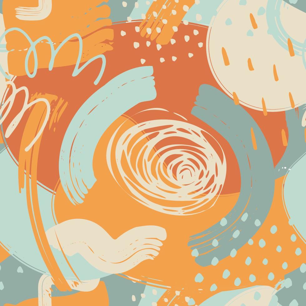 Abstract seamless pattern with brush stroke and marker. Hand drawn doodle shapes, marks and lines. Creative colorful background. Vector illustration