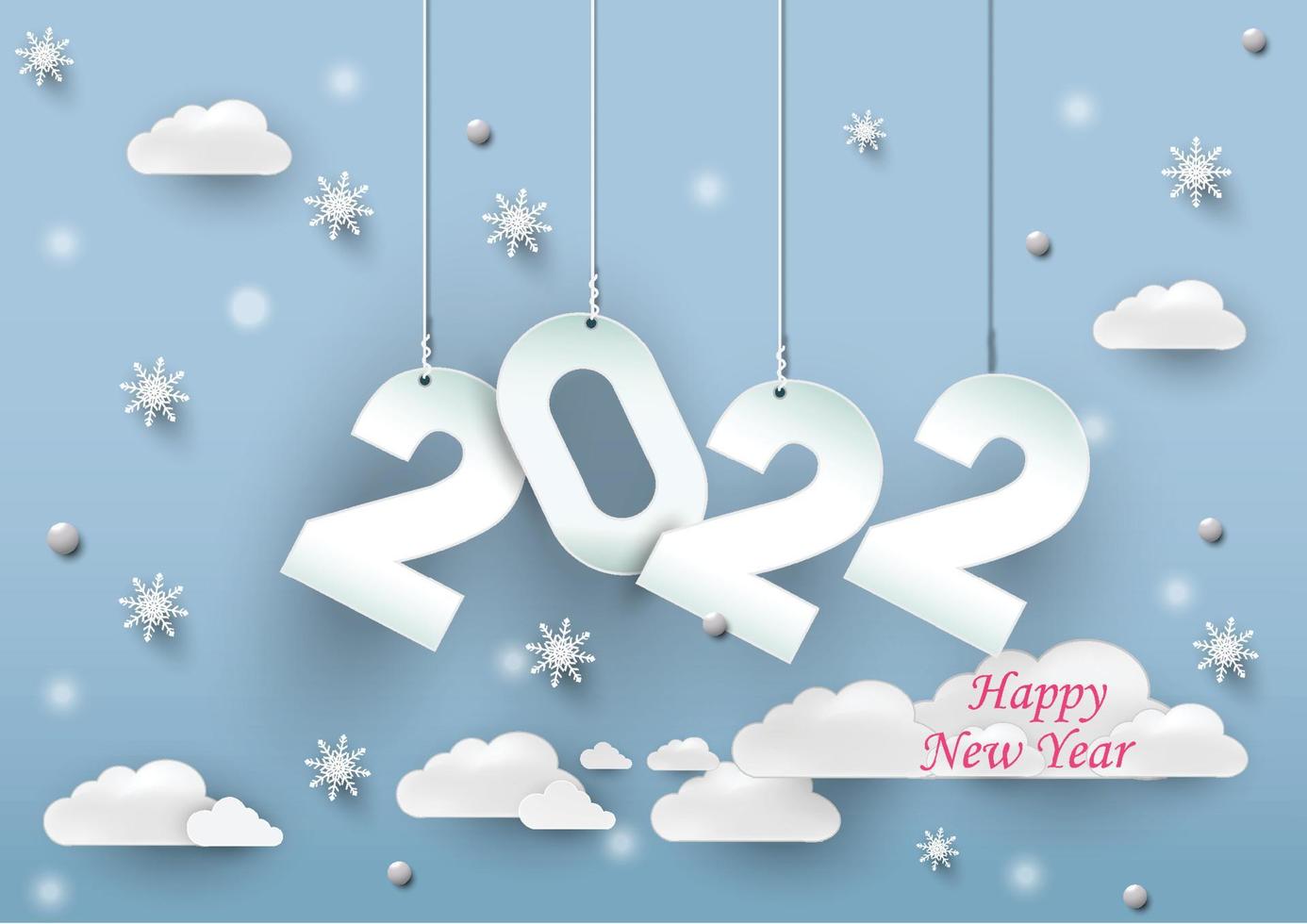 2022 feliz año nuevo.Corte de papel 2022 palabra para festival de año nuevo.Tarjeta, feliz, diseños de lujo de concepto vectorial y celebración de año nuevo. vector