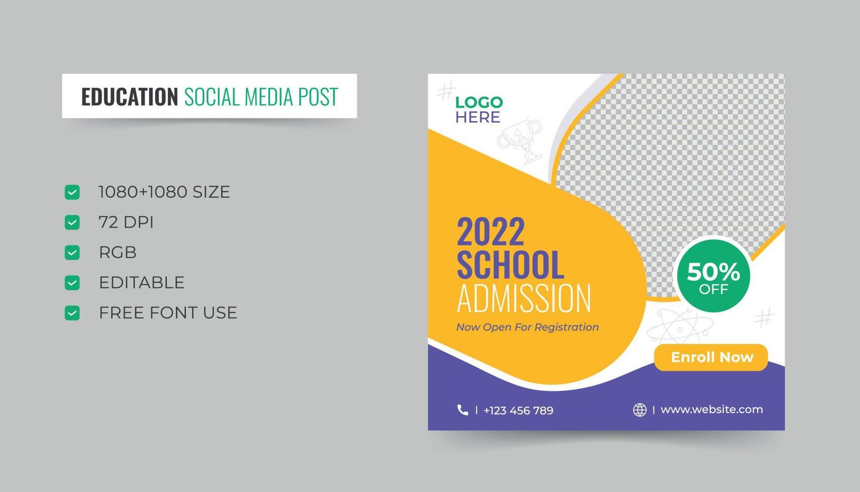 School education admission social media post, Study abroad web square flyer template vector