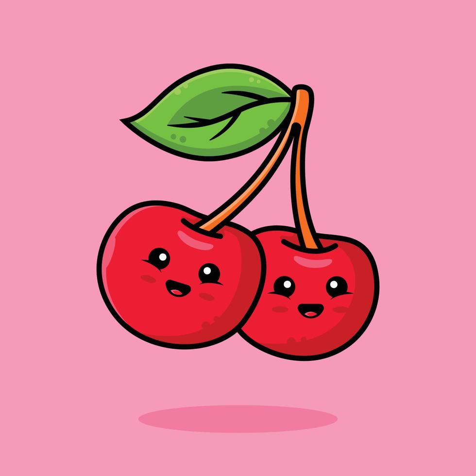 Cute cherry cartoon icon illustration vector