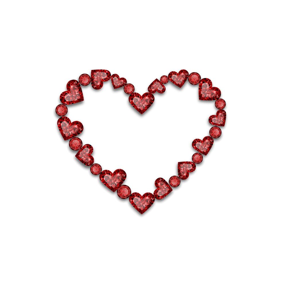 Heart shaped frame with red rubies. Frame with heart shaped rubies vector