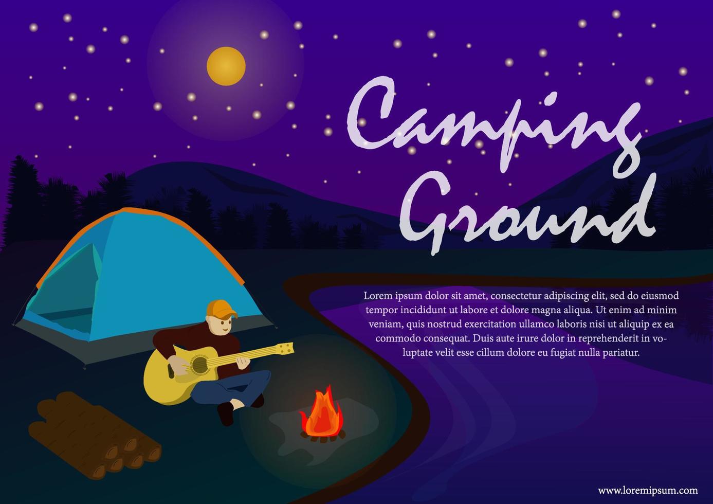 Camping Ground Landscape Flat Illustration Background vector