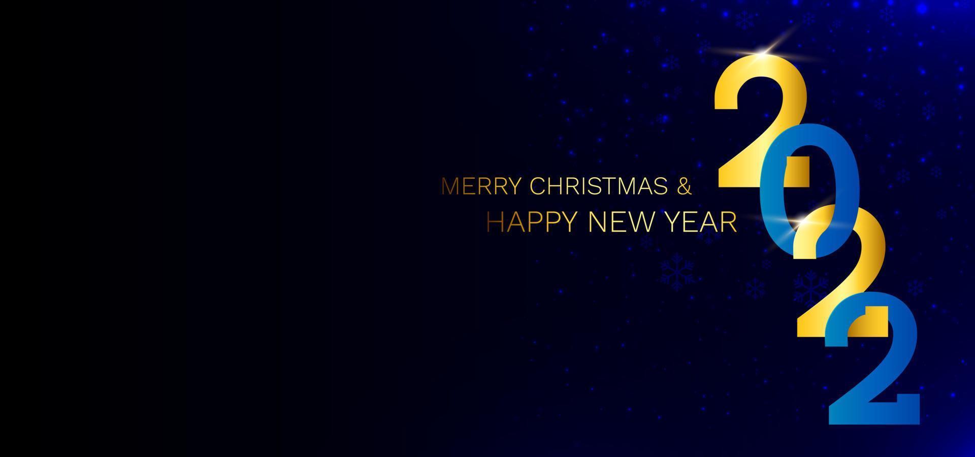 Luxury Happy New Year 2022 with blue and gold numbers on dark blue bokeh light background vector