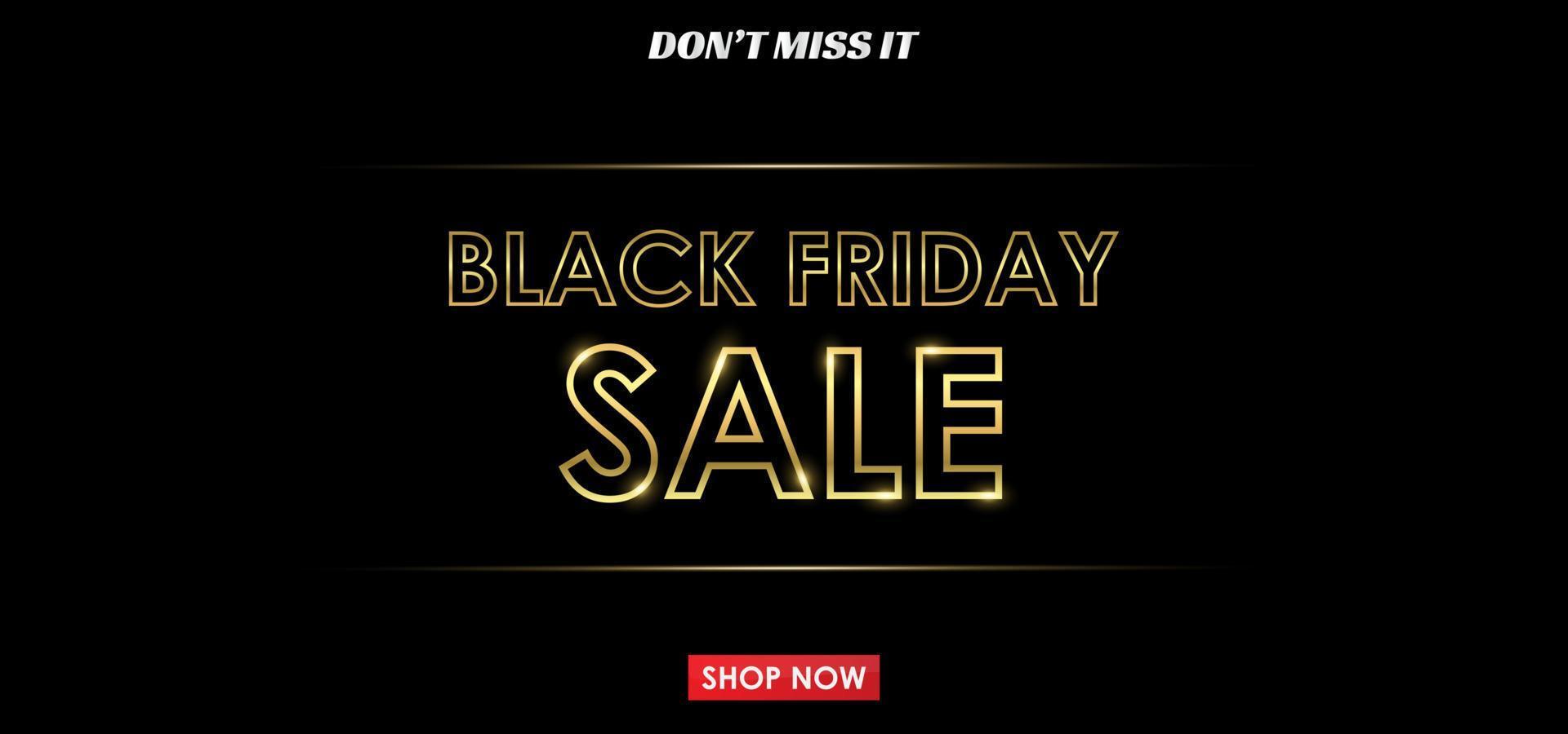 Black Friday Sale banner background. Shiny golden text and gold light. Luxury dark background. Good for banner, poster, header website. vector illustration