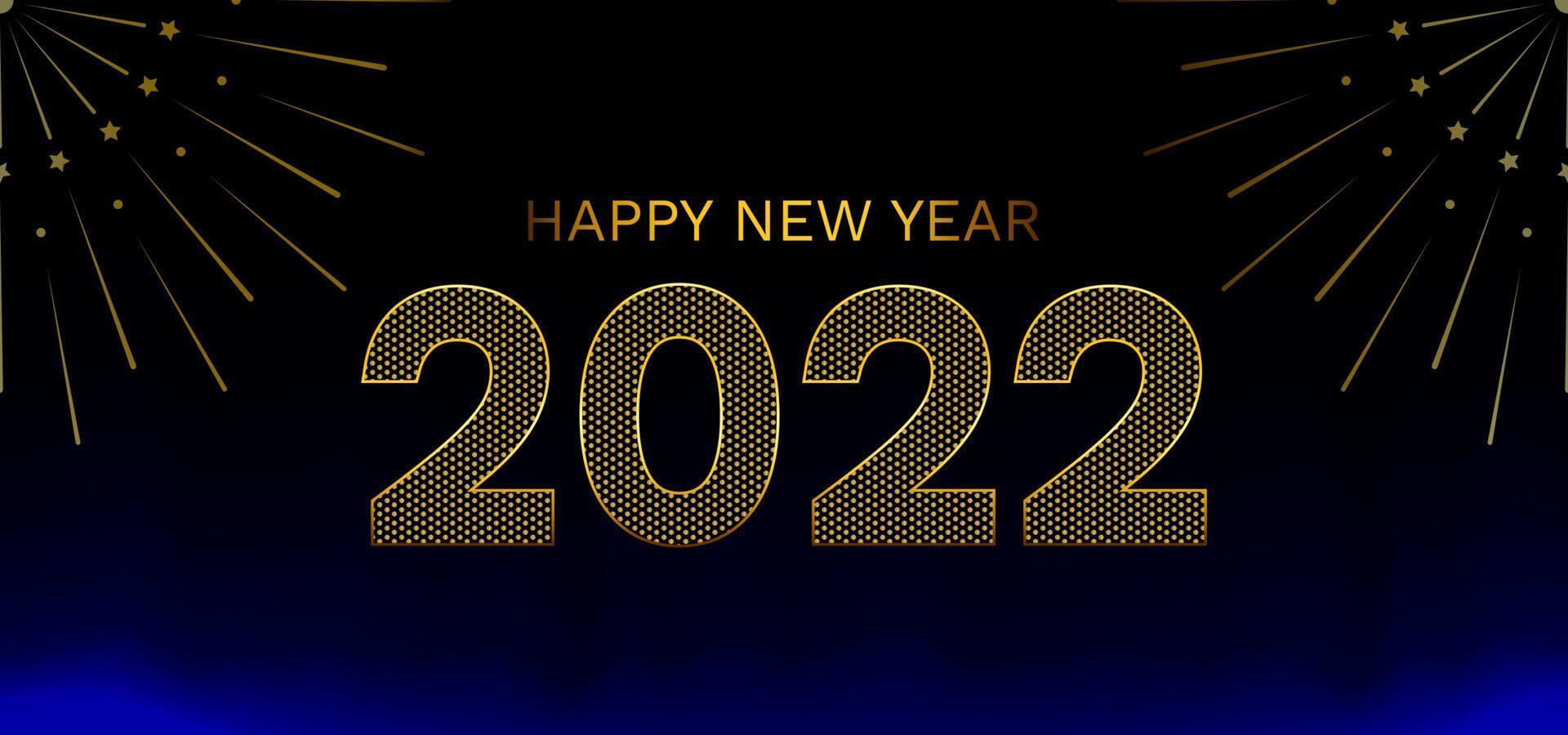 Luxury Happy New Year 2022 with gold numbers on dark blue background. Christmas invitation greeting card design vector