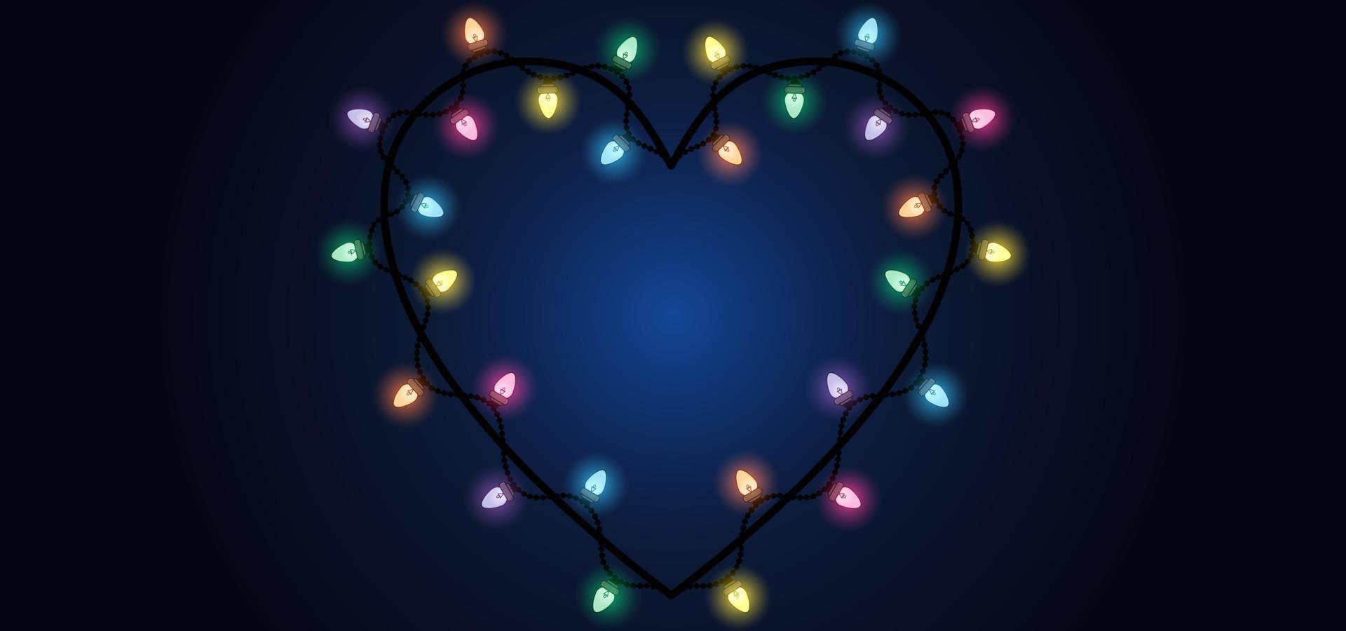 Dark blue abstract background with colorful lights decoration and heart frame vector
