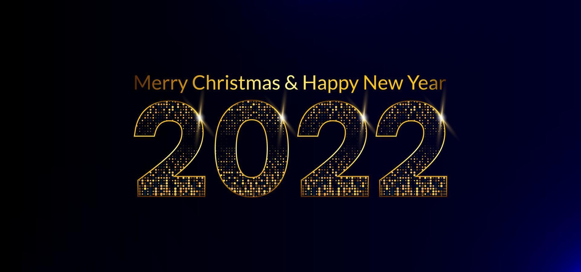 Luxury Happy New Year 2022 with gold numbers on dark blue background. Christmas invitation greeting card design vector