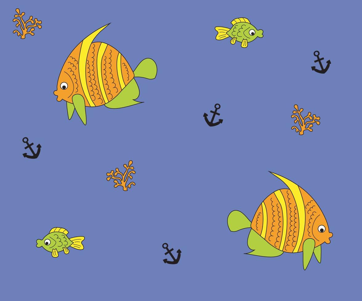 seamless marine pattern with bright fish,coral and anchors vector