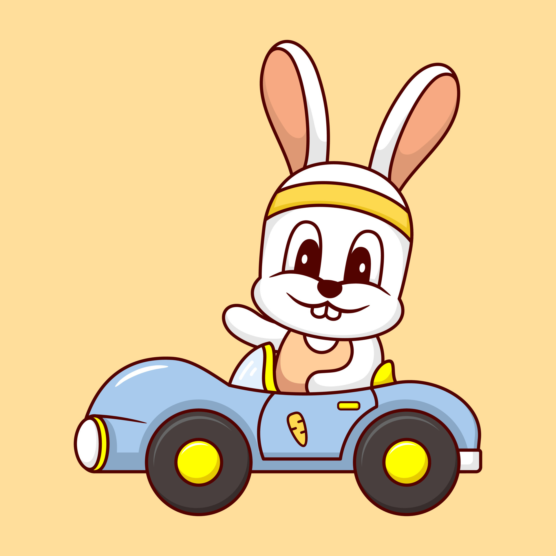 Cute Rabbit Driving Car Cartoon Vector Icon Illustration. Animal
