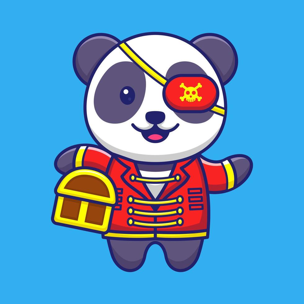 Lindo pirata panda sosteniendo la ilustración de icono de vector de dibujos animados de tesoro. vector aislado del concepto del icono de la mascota animal. estilo de dibujos animados plana
