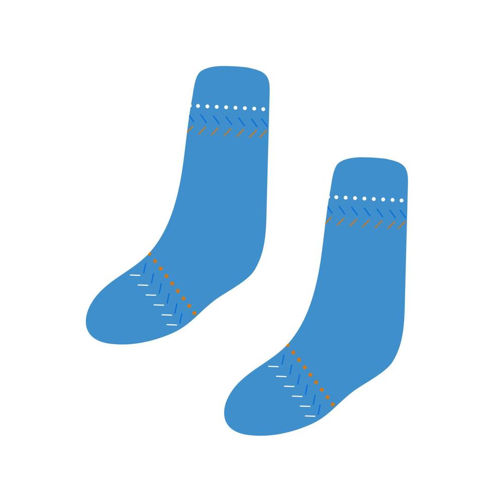 Simple hand drawn blue socks with pattern. Isolated object on white ...