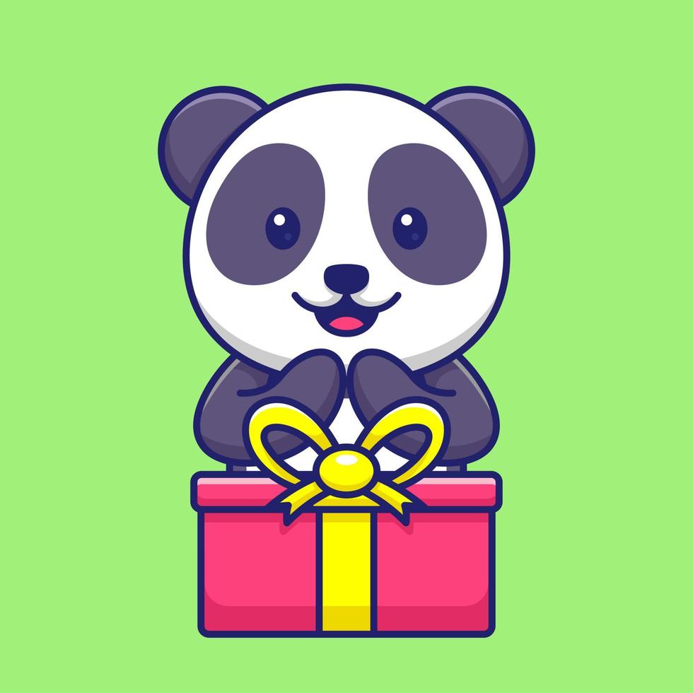 Cute Panda With Gift Box Cartoon Vector Icon Illustration. Animal Mascot Concept Isolated Vector. Flat Cartoon Style