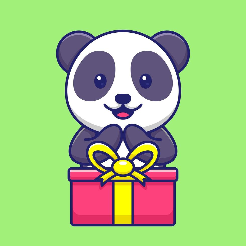 Panda lindo con la ilustración del icono del vector de la historieta de la caja de regalo. concepto de mascota animal vector aislado. estilo de dibujos animados plana