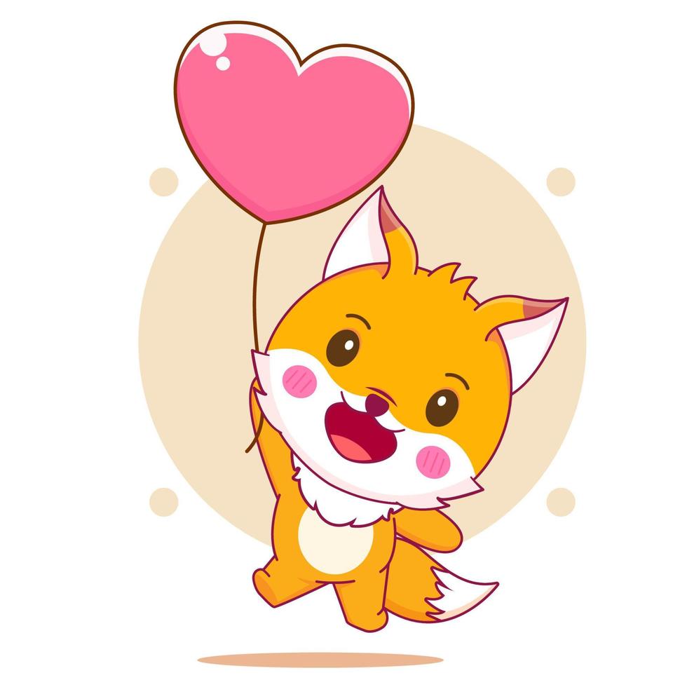 cute fox cartoon character floating with love heart vector